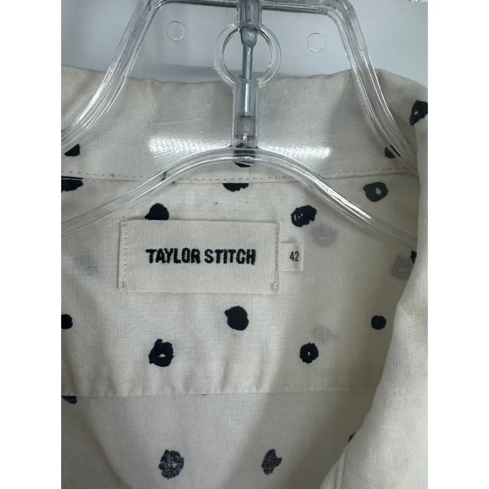 Taylor Stitch Hawthorne Shirt Cream Brush Polka Dot Short Sleeve Button Up 42